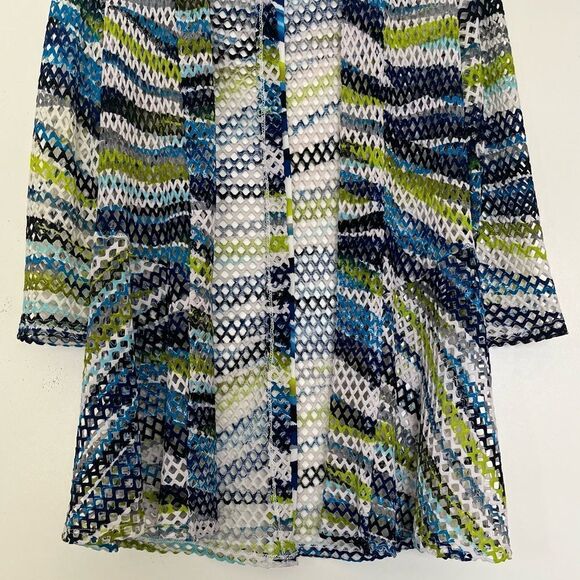 Frank Lyman Lagenlook Crochet Drape Open Cardigan Artsy Perforated Green Blue 12 - Picture 4 of 11